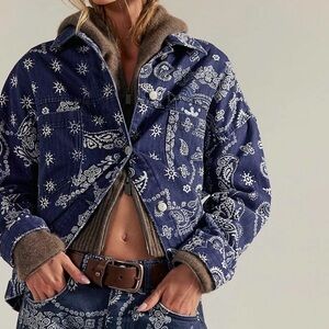 We the Free Denim Opal Swing Bandanna Print Jacket
